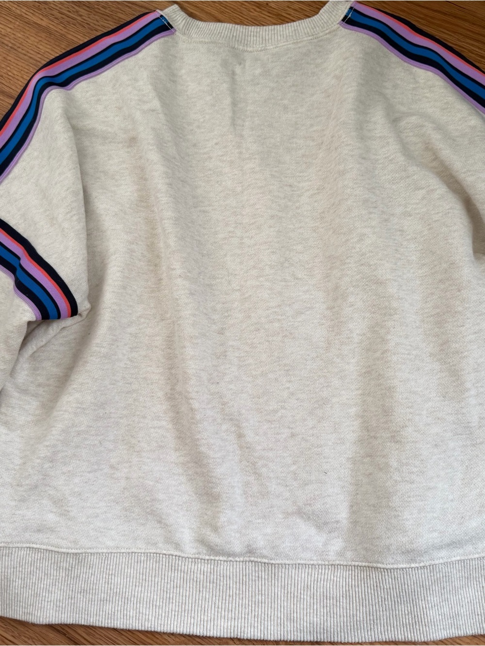 aerie Cream Crewneck Sweatshirt with Multicolor Stripe Sleeves - Picture 3 of 3